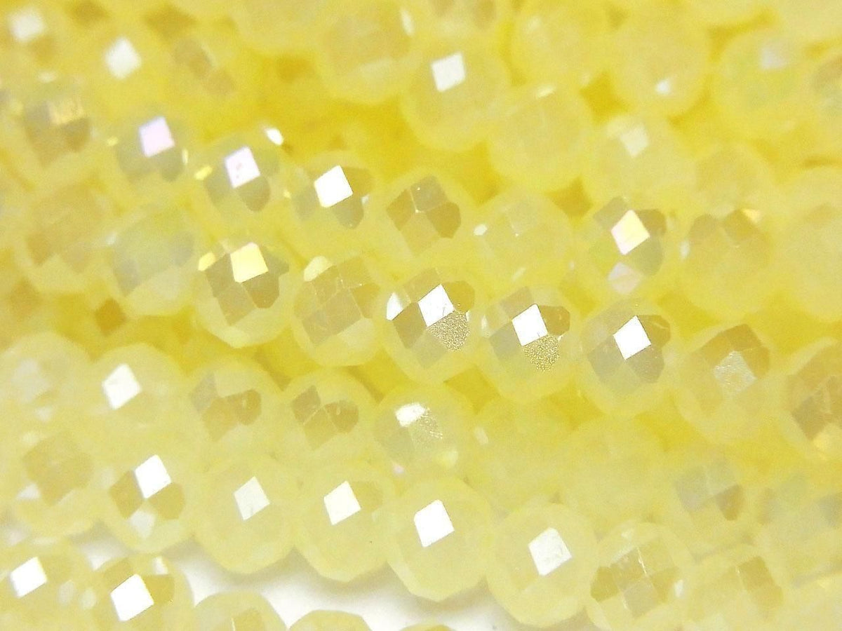Glass Beads Faceted Button Rondelle 6x6x4.5mm Milky Yellow Silver-AB 1strand beads (approx. 15inch/36cm)