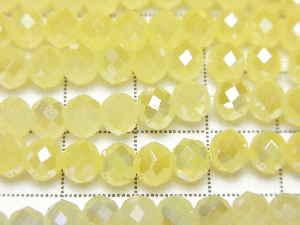 Glass Beads Faceted Button Rondelle 6x6x4.5mm Milky Yellow Silver-AB 1strand beads (approx. 15inch/36cm)
