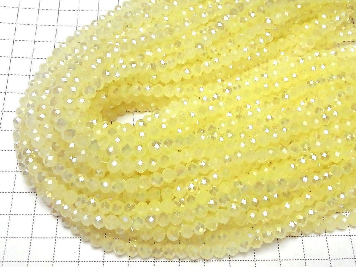 Glass Beads Faceted Button Rondelle 6x6x4.5mm Milky Yellow Silver-AB 1strand beads (approx. 15inch/36cm)