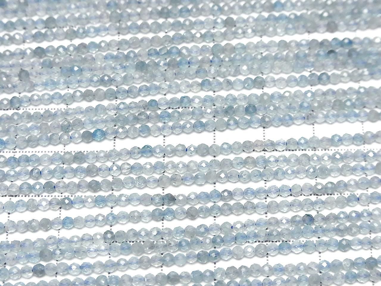 Natural Blue Zircon AA+ Faceted Round 2mm 1strand beads (approx. 15 inches/37 cm) High Quality!