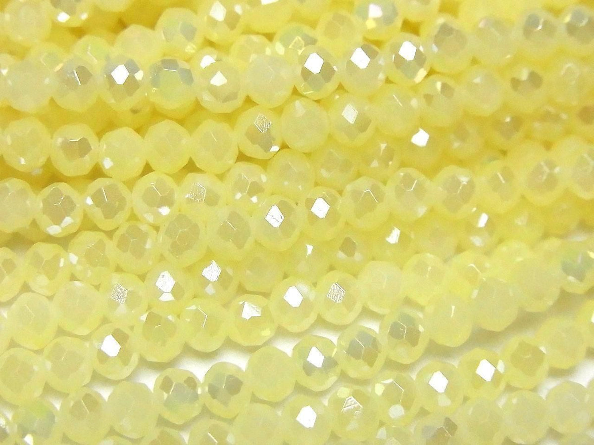 Glass Beads Faceted Button Rondelle 4x4x3mm Milky Yellow Silver-AB 1strand beads (approx. 14inch/35cm)