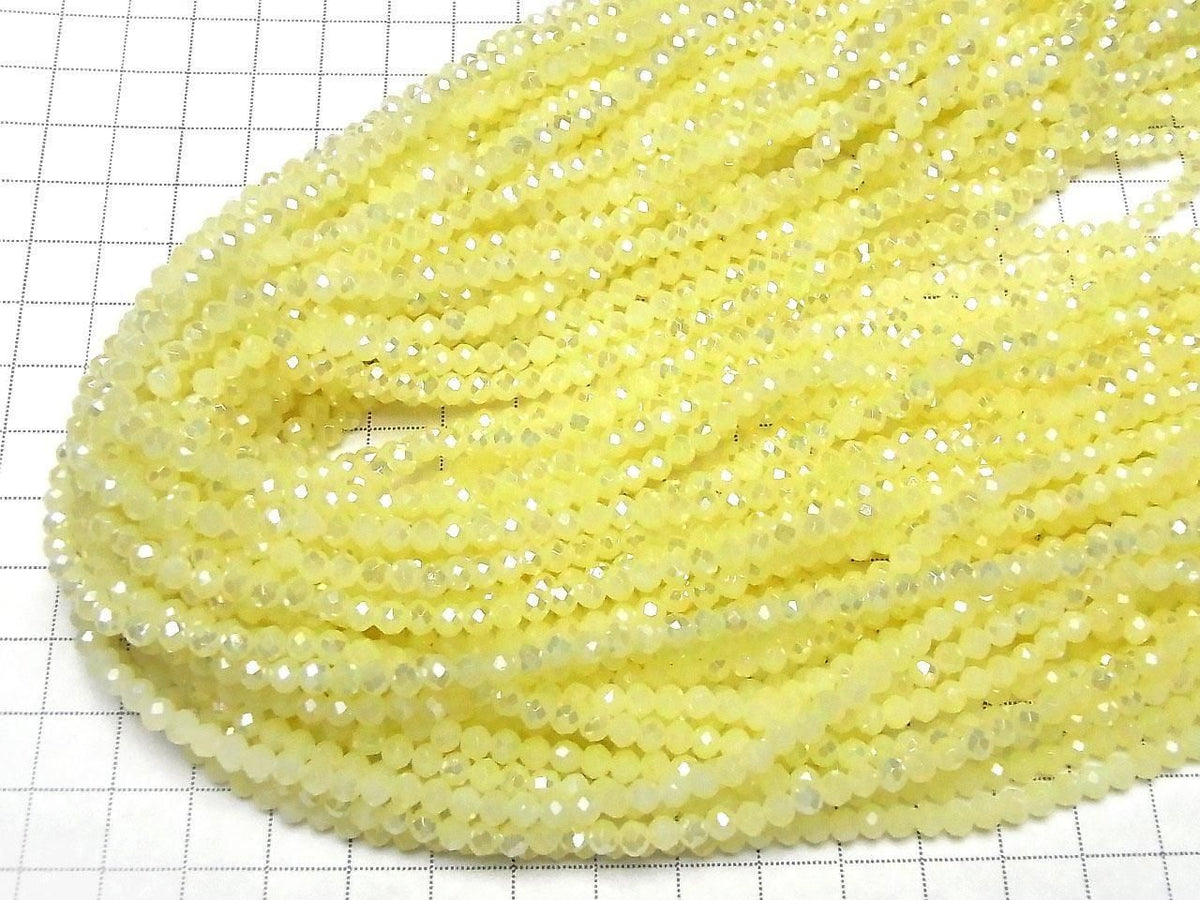 Glass Beads Faceted Button Rondelle 4x4x3mm Milky Yellow Silver-AB 1strand beads (approx. 14inch/35cm)