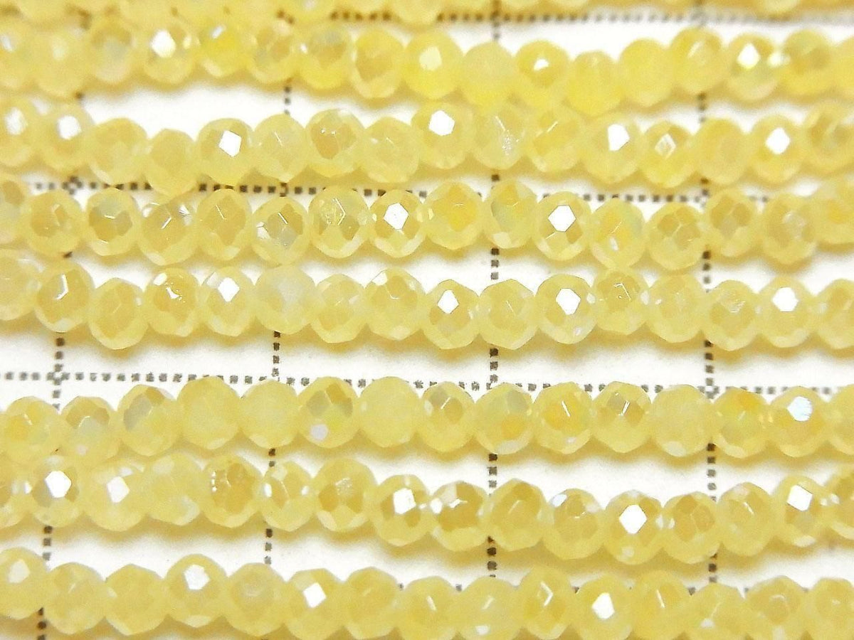 Glass Beads Faceted Button Rondelle 3x3x2.5mm Milky Yellow Silver-AB 1strand beads (approx. 14inch/34cm)
