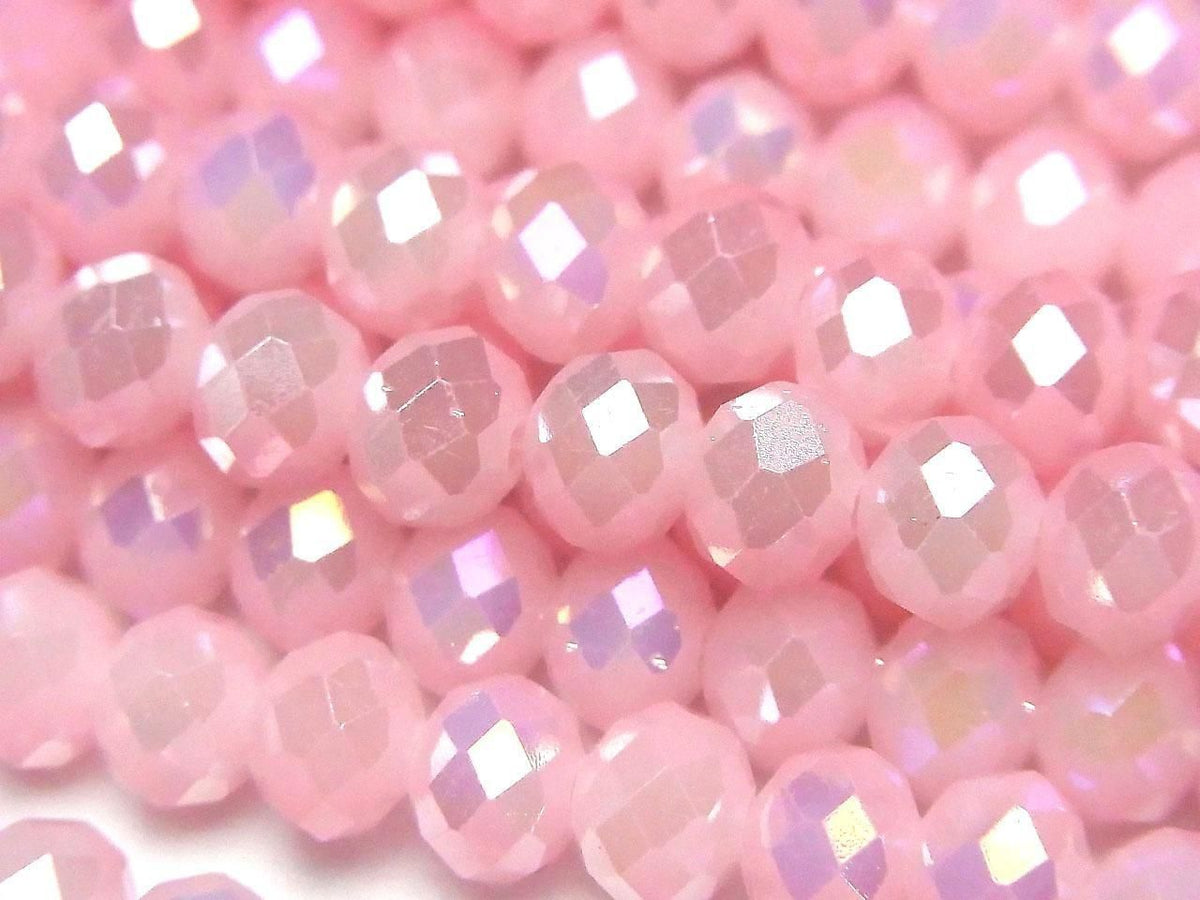 Glass Beads Faceted Button Rondelle 7.5x7.5x6mm Milky Pink Silver-AB 1strand beads (approx. 14inch/34cm)