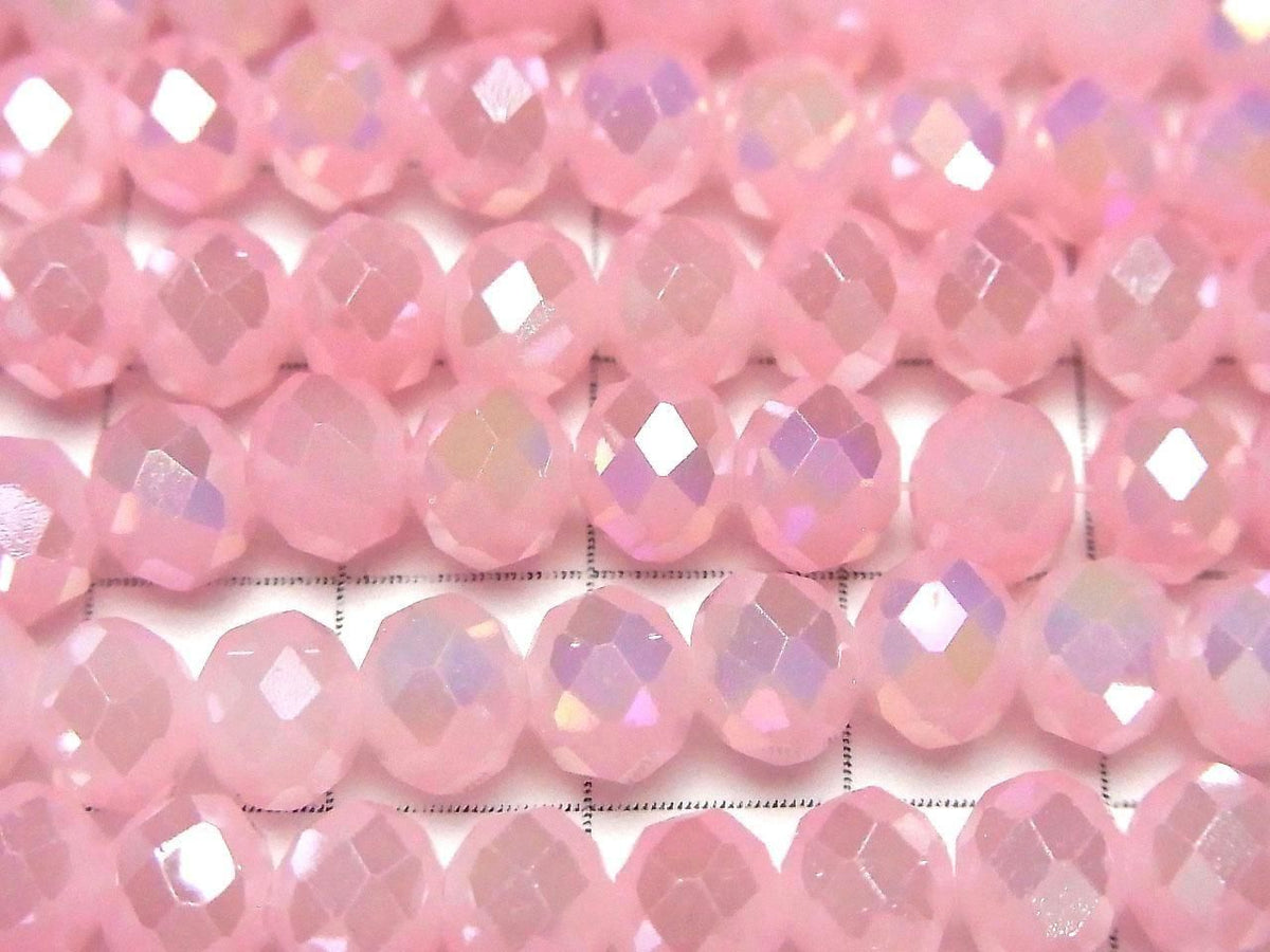 Glass Beads Faceted Button Rondelle 7.5x7.5x6mm Milky Pink Silver-AB 1strand beads (approx. 14inch/34cm)
