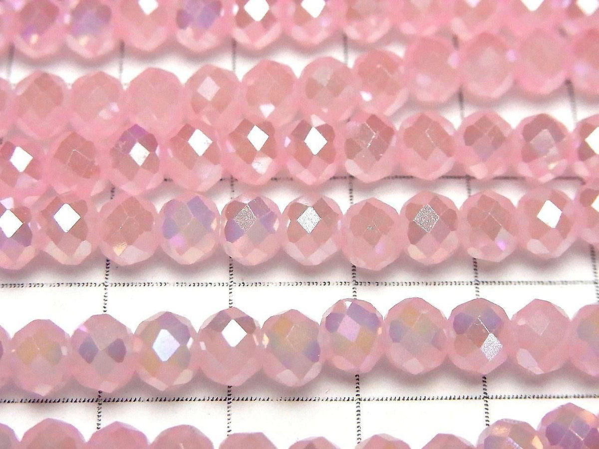 Glass Beads Faceted Button Rondelle 6x6x4.5mm Milky Pink Silver-AB 1strand beads (approx. 15inch/36cm)