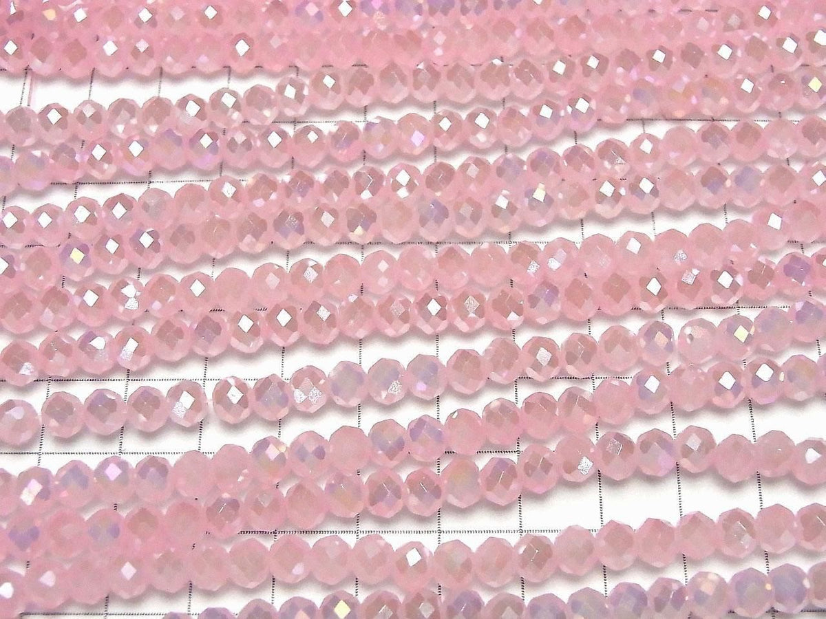Glass Beads Faceted Button Rondelle 6x6x4.5mm Milky Pink Silver-AB 1strand beads (approx. 15inch/36cm)