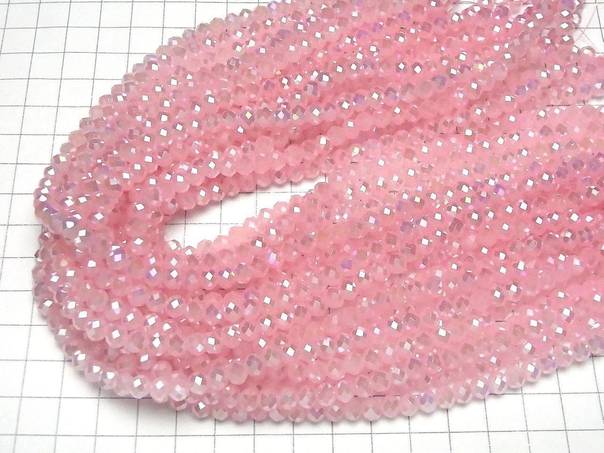 Glass Beads Faceted Button Rondelle 6x6x4.5mm Milky Pink Silver-AB 1strand beads (approx. 15inch/36cm)