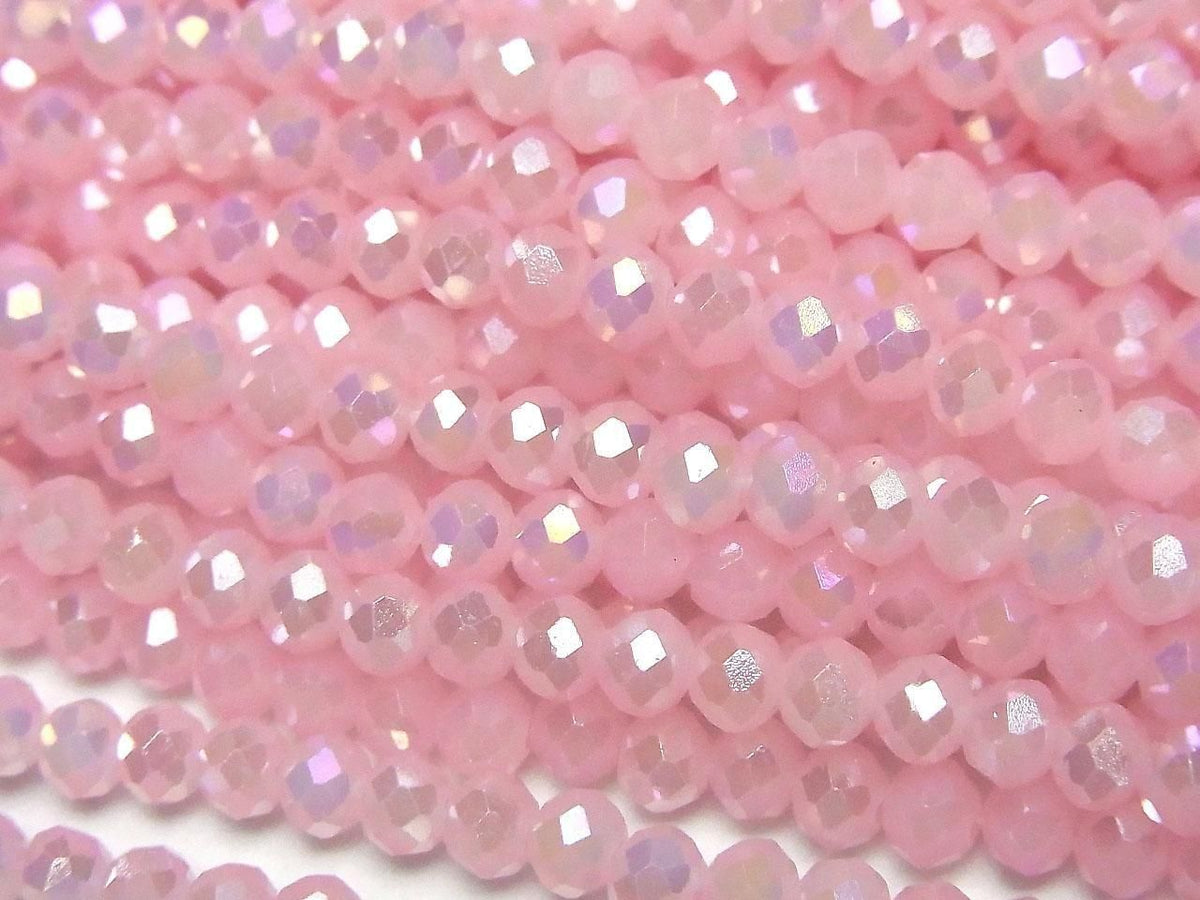 Glass Beads Faceted Button Rondelle 4x4x3mm Milky Pink Silver-AB 1strand beads (approx. 14inch/35cm)