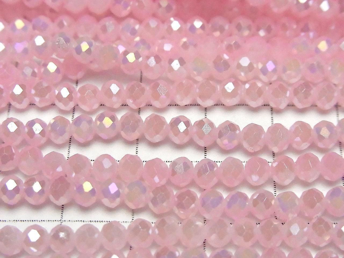 Glass Beads Faceted Button Rondelle 4x4x3mm Milky Pink Silver-AB 1strand beads (approx. 14inch/35cm)