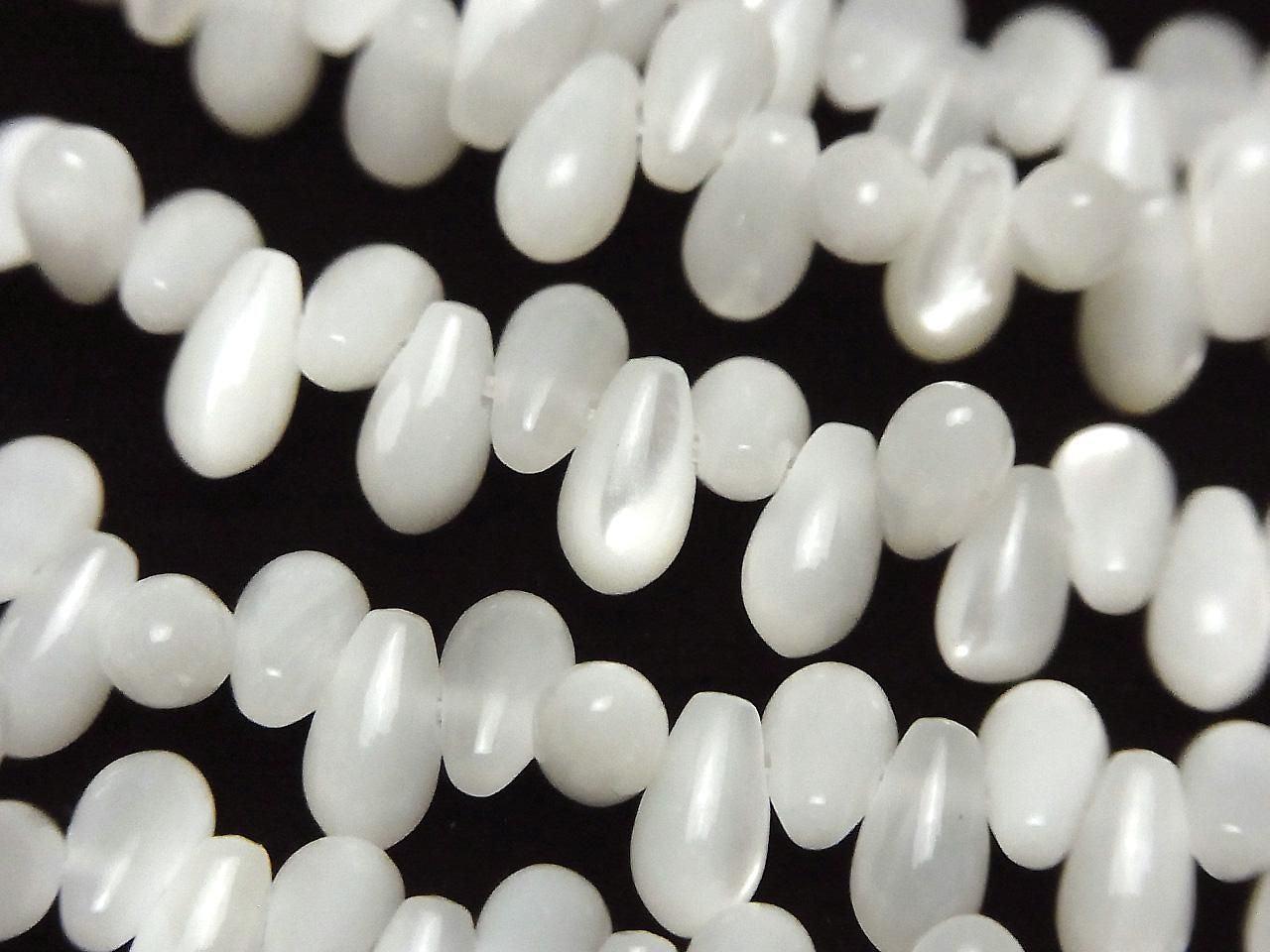 Mother of Pearl (MOP) White Drop Beads (Smooth) 7x4x4mm 1strand beads (approx. 15inch/36cm)