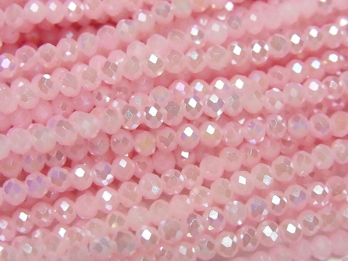 Glass Beads Faceted Button Rondelle 3x3x2.5mm Milky Pink Silver-AB 1strand beads (approx. 13inch/32cm)