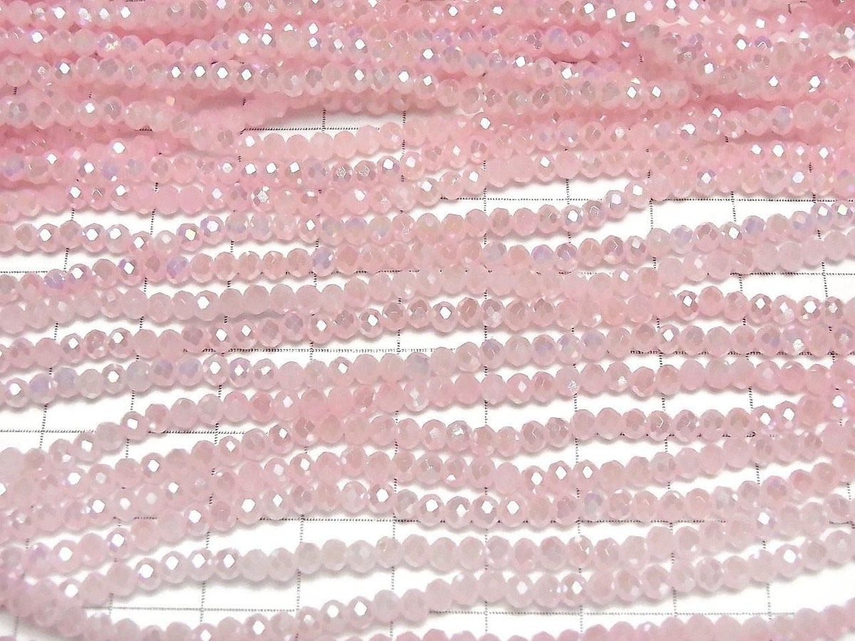 Glass Beads Faceted Button Rondelle 3x3x2.5mm Milky Pink Silver-AB 1strand beads (approx. 13inch/32cm)