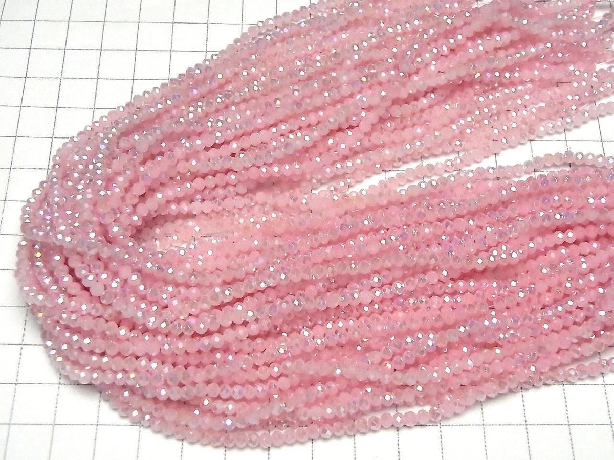 Glass Beads Faceted Button Rondelle 3x3x2.5mm Milky Pink Silver-AB 1strand beads (approx. 13inch/32cm)