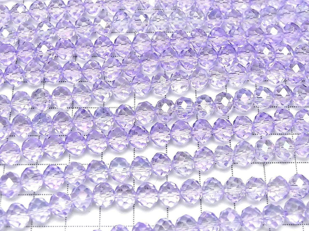 Glass Beads Faceted Button Rondelle 7.5x7.5x6mm Clear Purple Silver-AB 1strand beads (approx. 14inch/35cm)