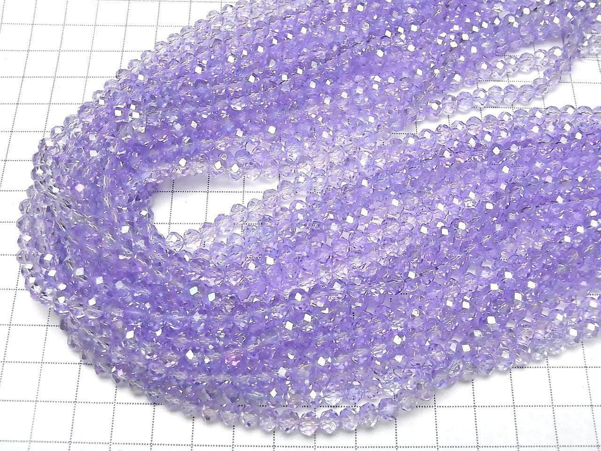 Glass Beads Faceted Button Rondelle 5.5x5.5x4.5mm Clear Purple Silver-AB 1strand beads (approx. 15inch/36cm)
