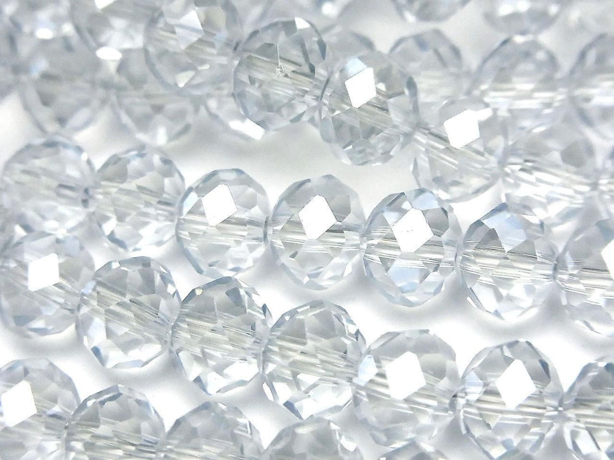 Glass Beads Faceted Button Rondelle 7.5x7.5x6mm Clear Silver 1strand beads (approx. 14inch/35cm)