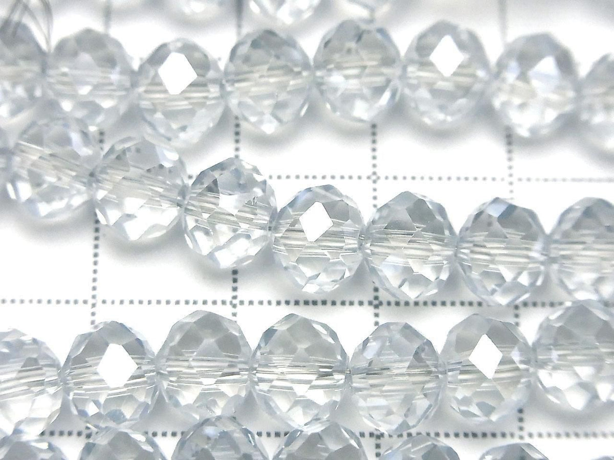 Glass Beads Faceted Button Rondelle 7.5x7.5x6mm Clear Silver 1strand beads (approx. 14inch/35cm)