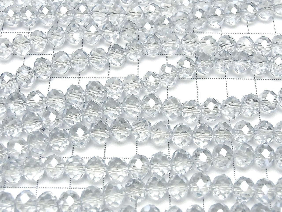 Glass Beads Faceted Button Rondelle 7.5x7.5x6mm Clear Silver 1strand beads (approx. 14inch/35cm)