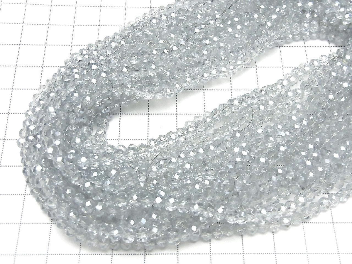 Glass Beads Faceted Button Rondelle 4x4x3mm Clear Silver 1strand beads (approx. 15inch/36cm)