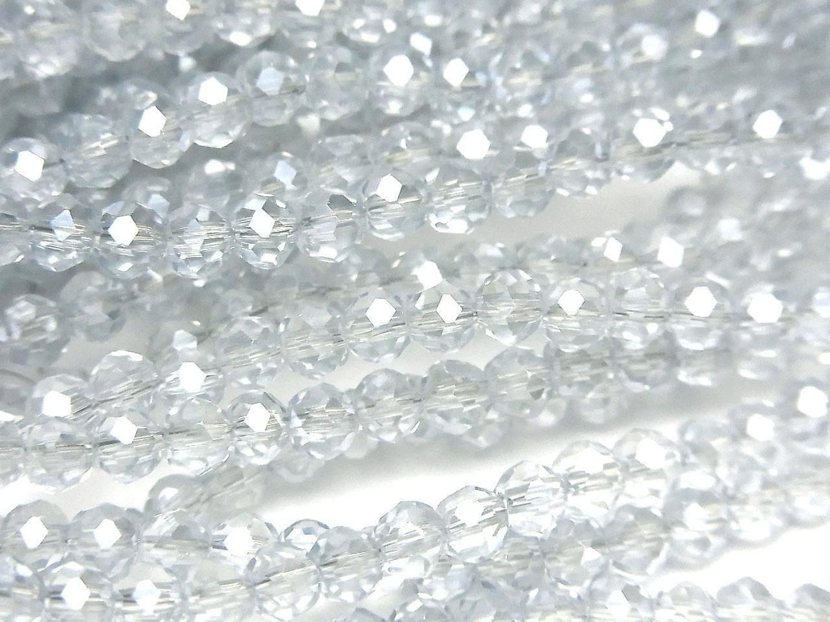 Glass Beads Faceted Button Rondelle 3.5x3.5x3mm Clear Silver 1strand beads (approx. 13inch/32cm)
