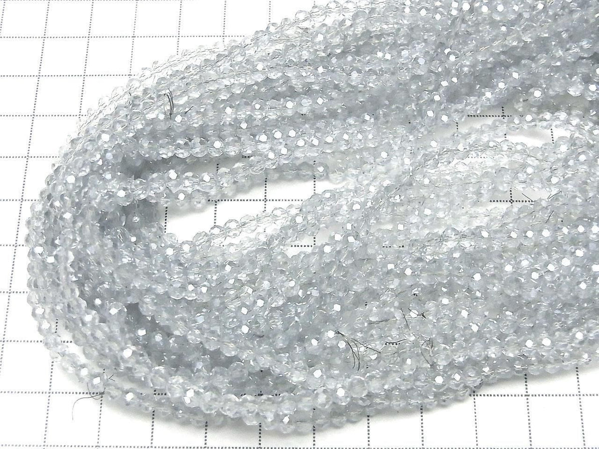 Glass Beads Faceted Button Rondelle 3.5x3.5x3mm Clear Silver 1strand beads (approx. 13inch/32cm)
