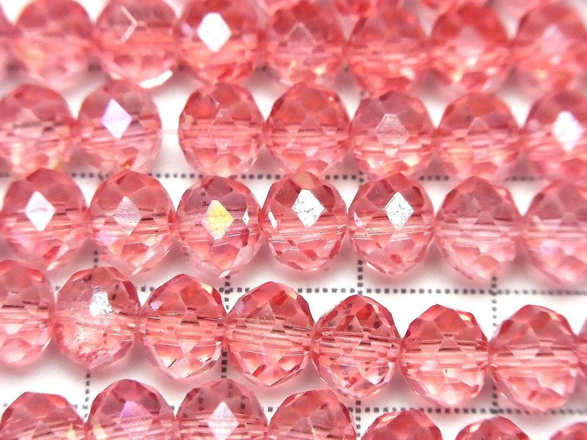 Glass Beads Faceted Button Rondelle 7.5x7.5x6mm Clear Red Pink Silver-AB 1strand beads (approx. 14inch/35cm)