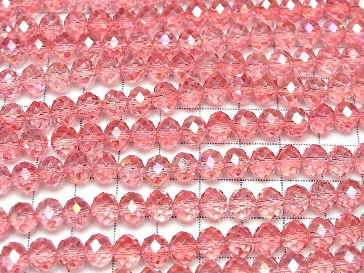 Glass Beads Faceted Button Rondelle 7.5x7.5x6mm Clear Red Pink Silver-AB 1strand beads (approx. 14inch/35cm)