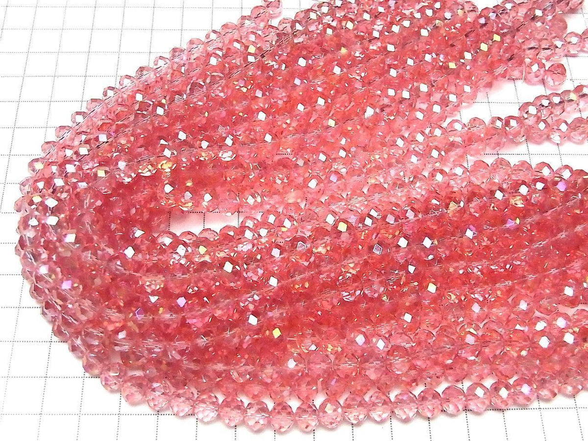 Glass Beads Faceted Button Rondelle 7.5x7.5x6mm Clear Red Pink Silver-AB 1strand beads (approx. 14inch/35cm)