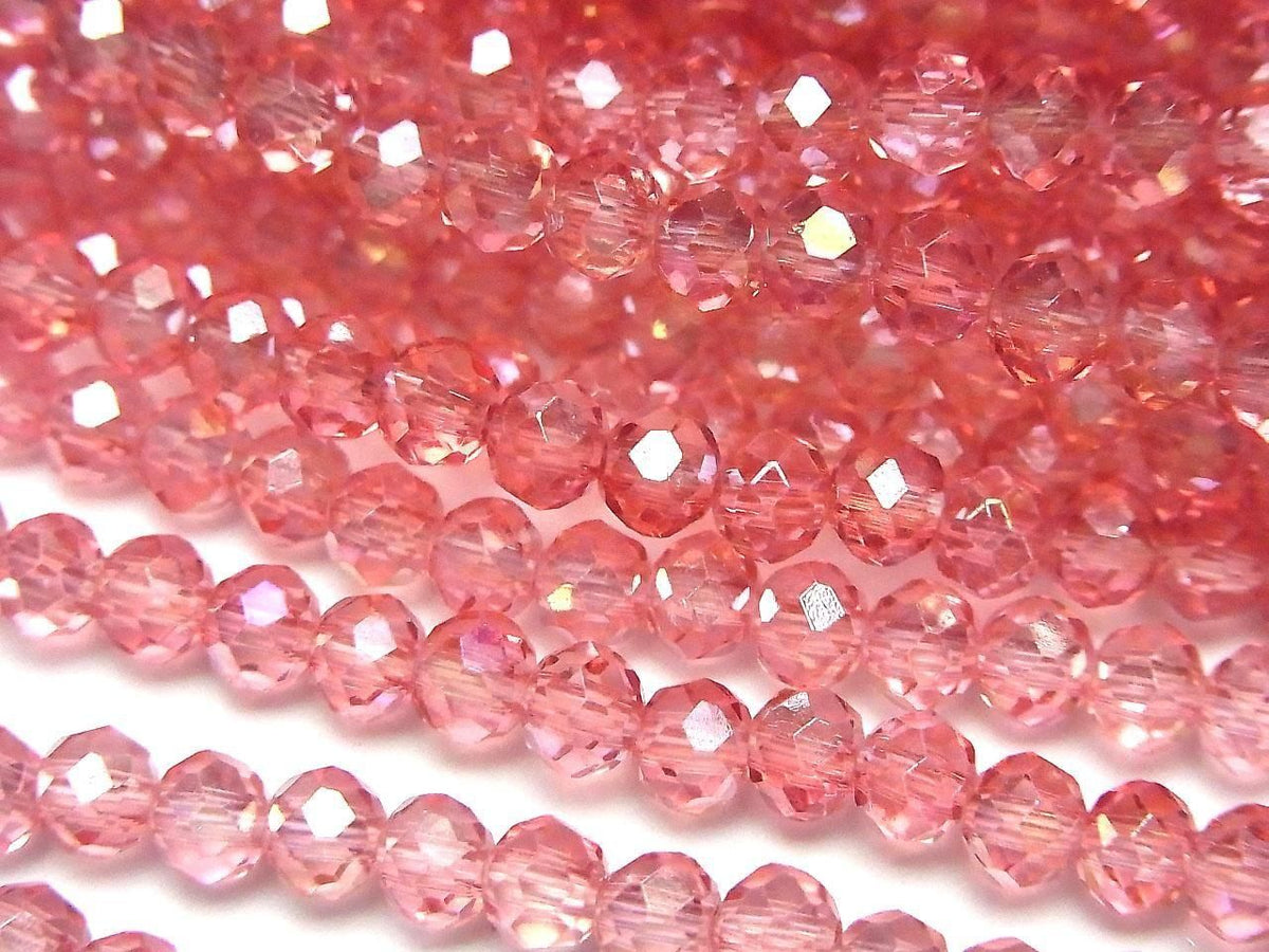 Glass Beads Faceted Button Rondelle 4x4x3mm Clear Red Pink Silver-AB 1strand beads (approx. 15inch/36cm)