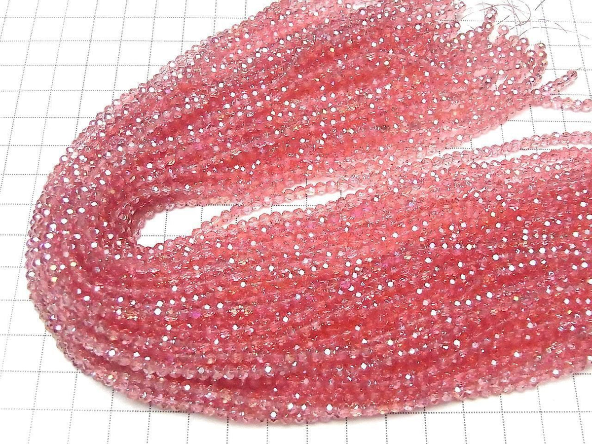 Glass Beads Faceted Button Rondelle 3.5x3.5x3mm Clear Red Pink Silver-AB 1strand beads (approx. 13inch/32cm)