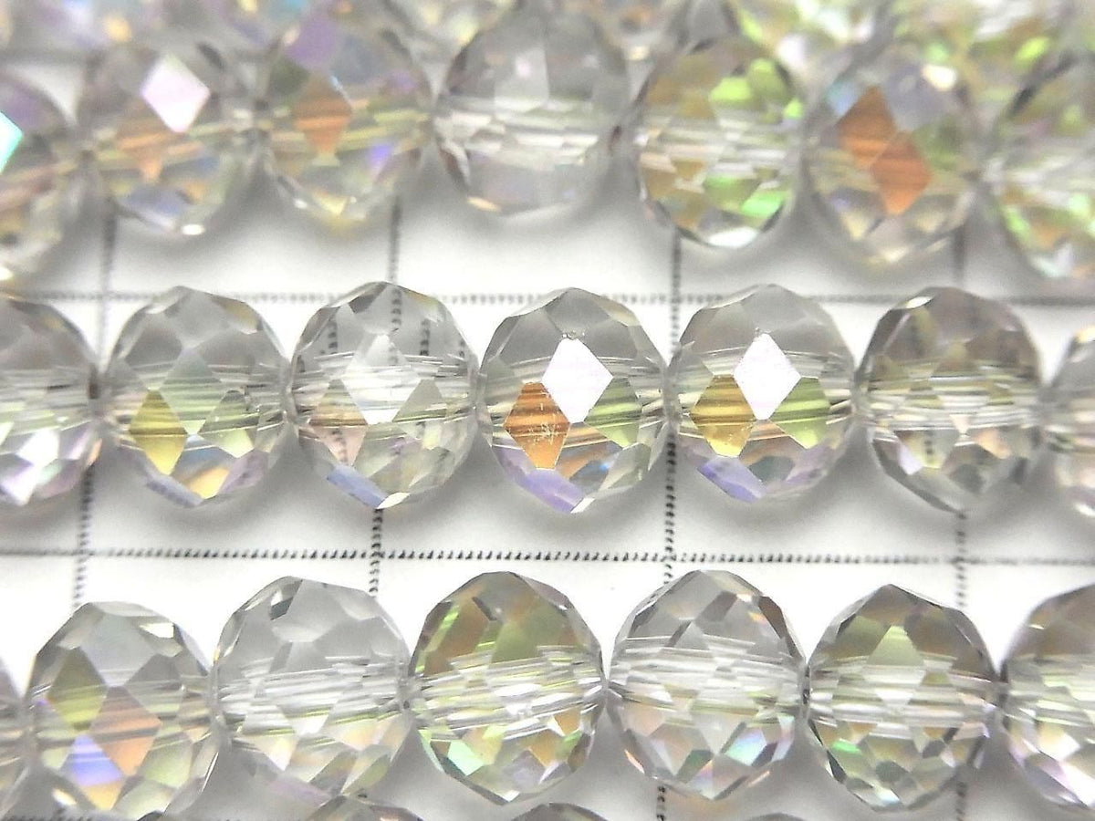 Glass Beads Faceted Button Rondelle 7.5x7.5x6mm Clear Silver Silver-AB 1strand beads (approx. 14inch/35cm)