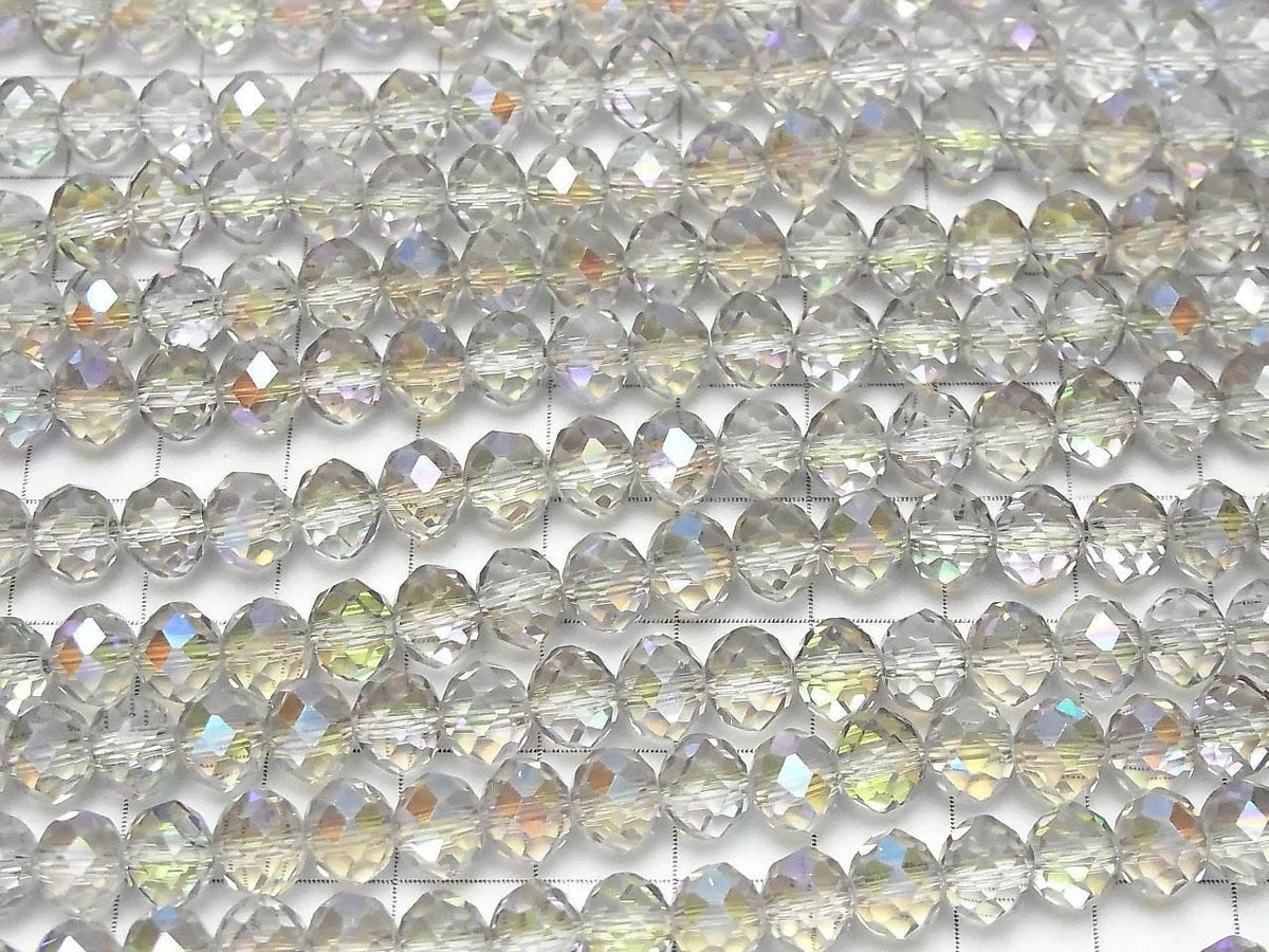 Glass Beads Faceted Button Rondelle 7.5x7.5x6mm Clear Silver Silver-AB 1strand beads (approx. 14inch/35cm)