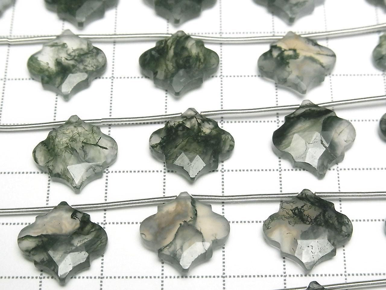 Moss Agate AAA Moroccan Shaped Cut 15x15mm 1strand beads (5pcs)