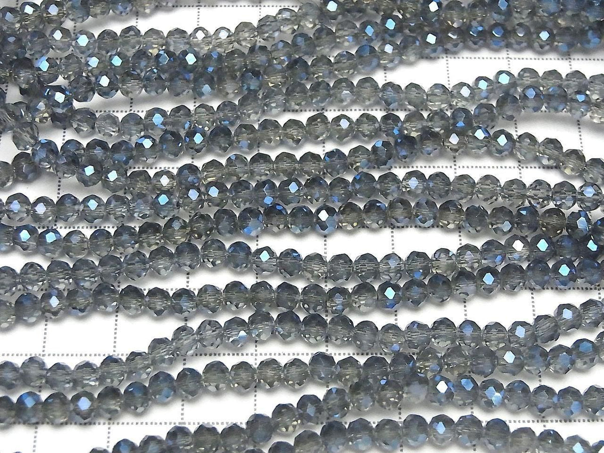 Glass Beads Faceted Button Rondelle 4x4x3mm Navy Blue Half-Coated 1strand beads (approx. 15inch/37cm)