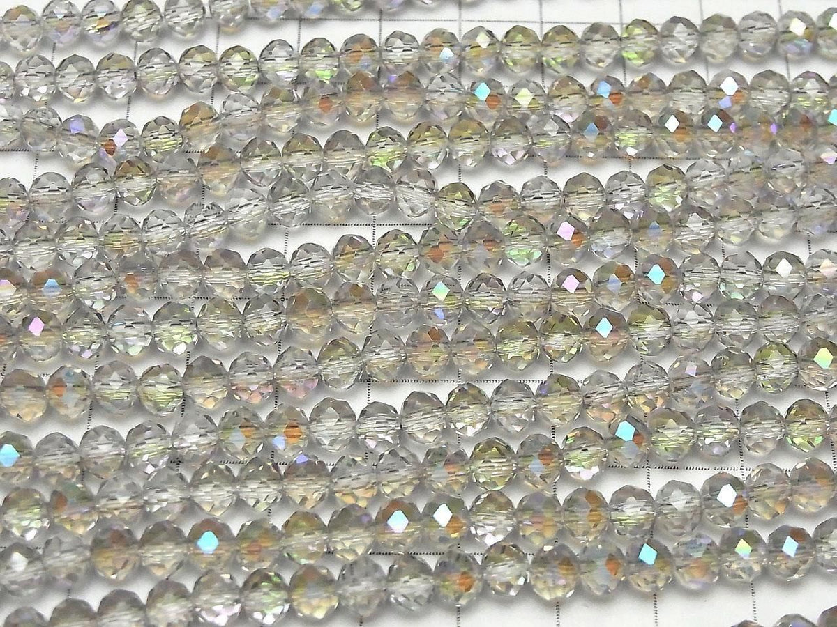 Glass Beads Faceted Button Rondelle 5.5x5.5x4.5mm Clear Silver Silver-AB 1strand beads (approx. 15inch/36cm)