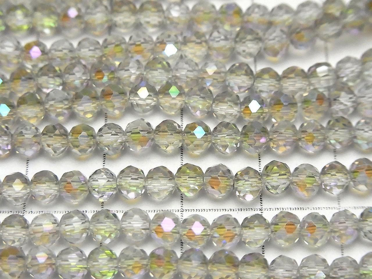 Glass Beads Faceted Button Rondelle 4x4x3mm Clear Silver Silver-AB 1strand beads (approx. 15inch/37cm)