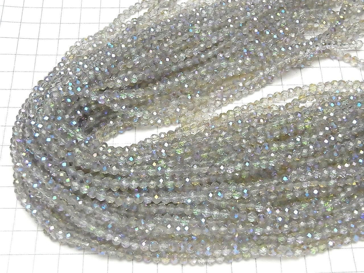 Glass Beads Faceted Button Rondelle 4x4x3mm Clear Silver Silver-AB 1strand beads (approx. 15inch/37cm)