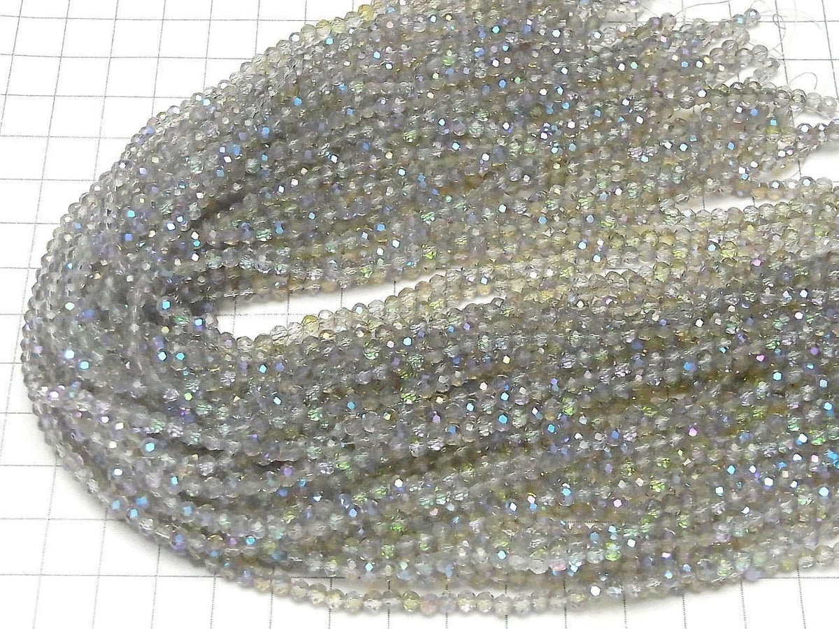 Glass Beads Faceted Button Rondelle 3.5x3.5x3mm Clear Silver Silver-AB 1strand beads (approx. 13inch/32cm)