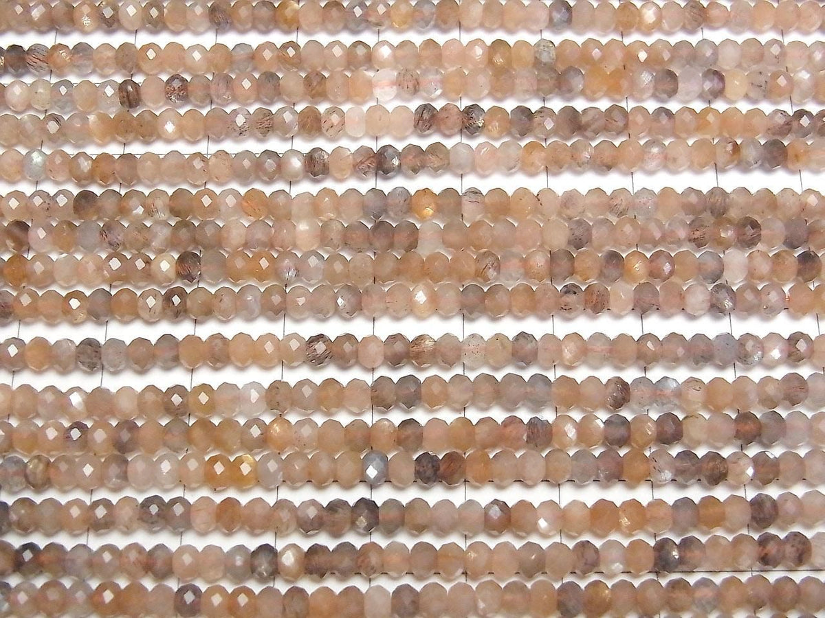 Silver & Golden Sheen Multicolor Moonstone AAA- Faced Button Rondelle 4x4x3mm 1strand beads (approx. 15inch/38cm) High Quality!