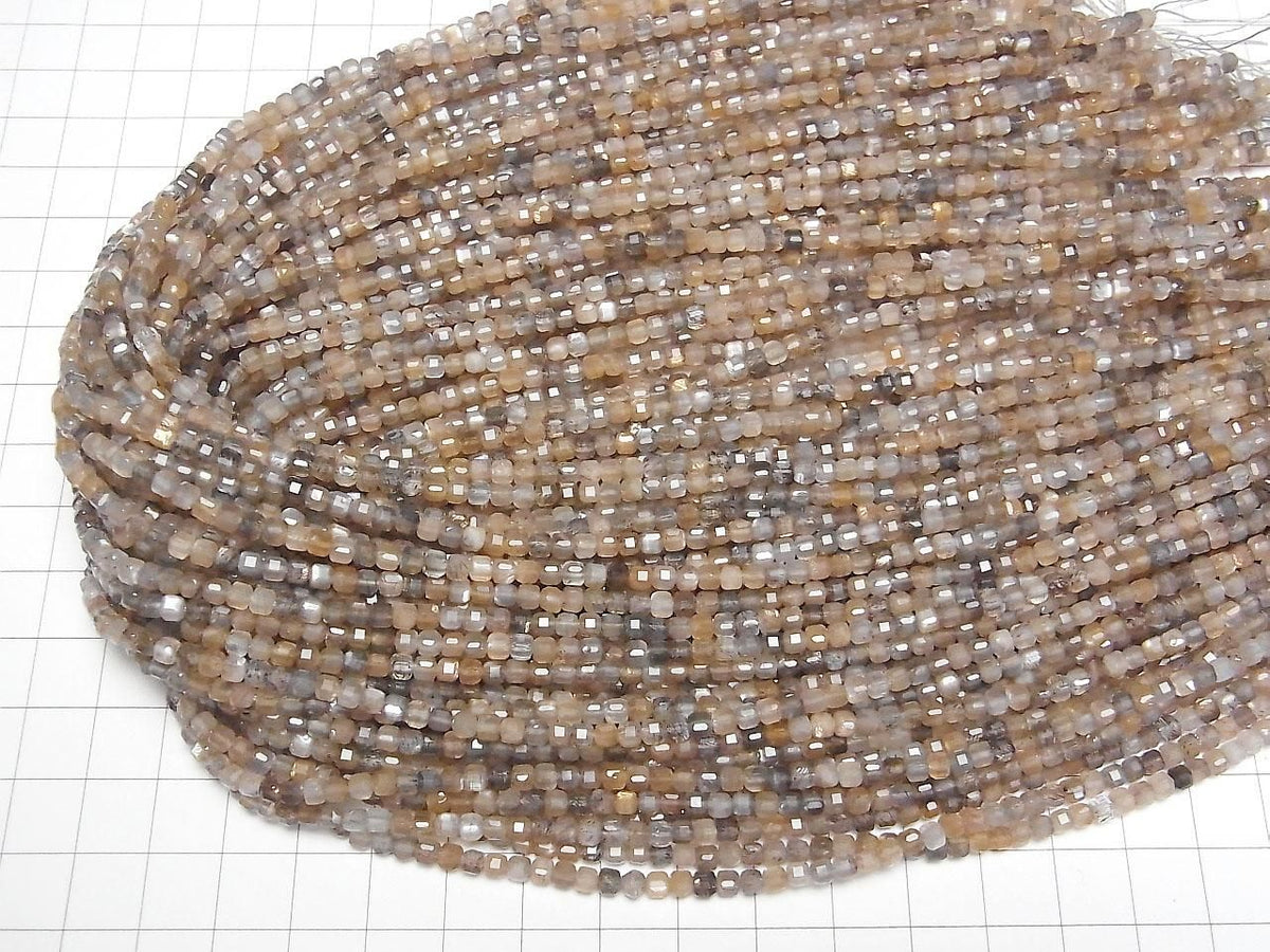 Silver & Golden Sheen Multicolor Moonstone AAA Cube Shape 3x3x3mm 1strand beads (approx. 15inch/37cm) High Quality!