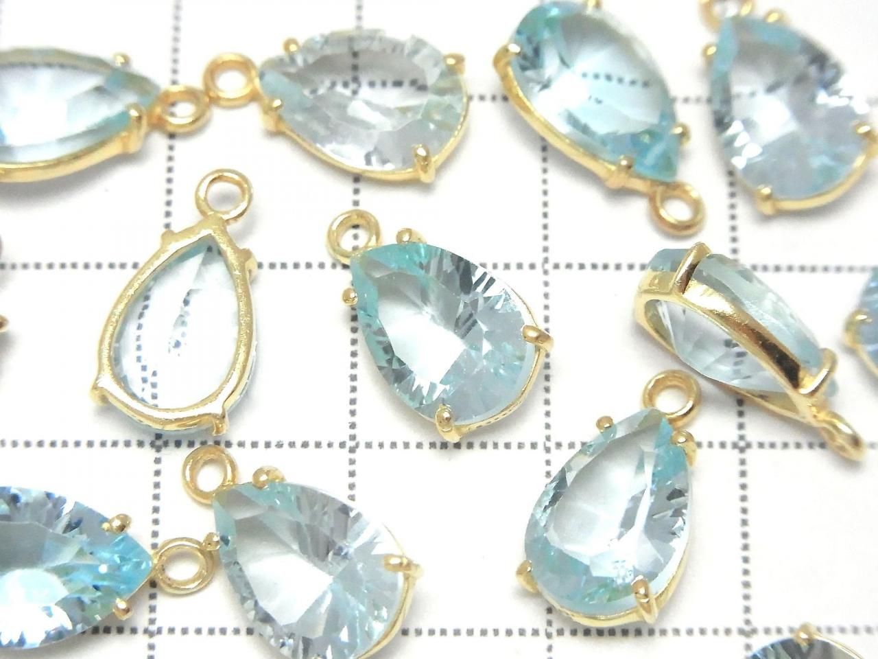 High Quality Sky Blue Topaz AAA Bezel Setting Pear Shape Concave Cut 12x8mm 18KGP 1pc