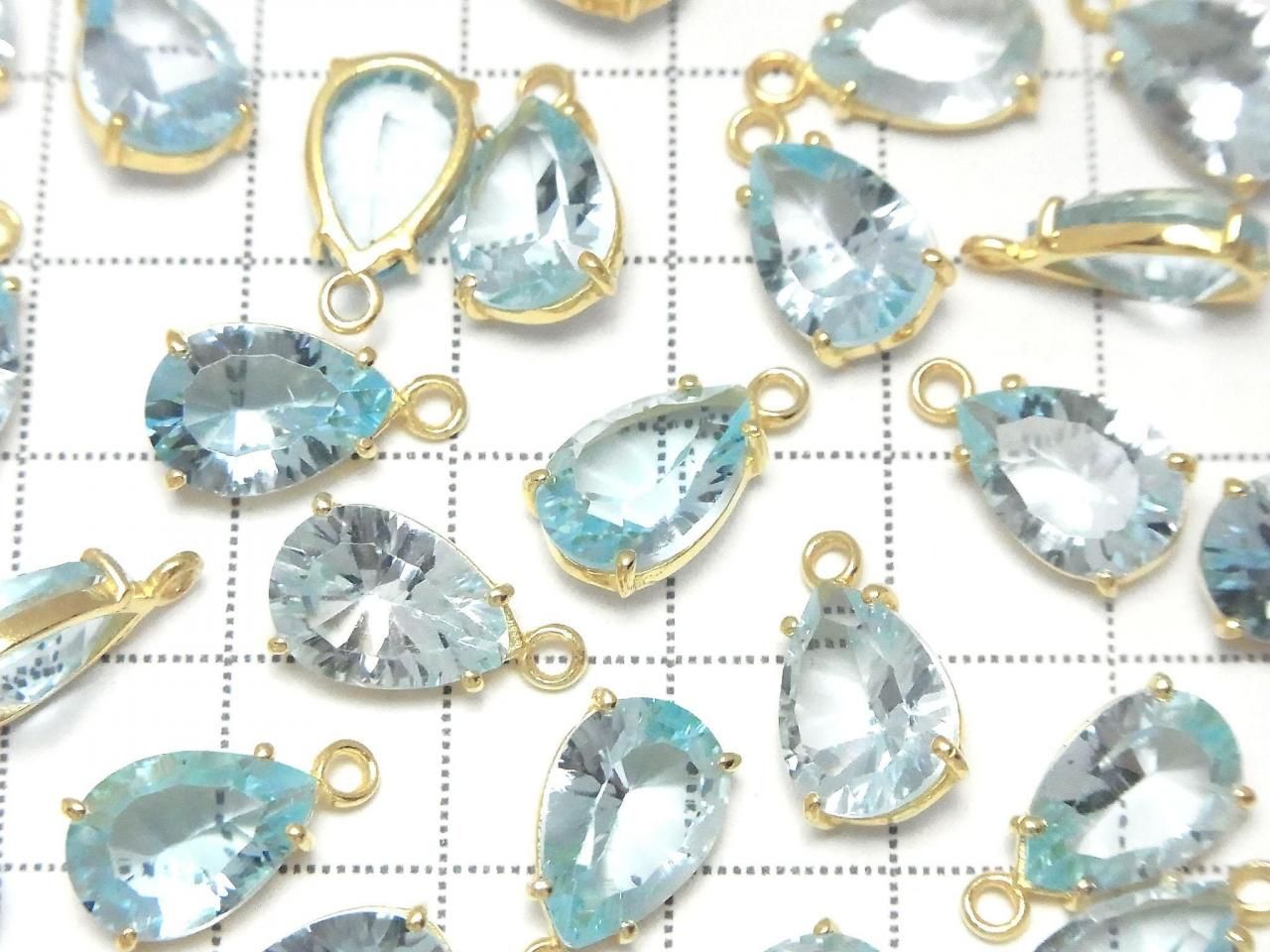 High Quality Sky Blue Topaz AAA Bezel Setting Pear Shape Concave Cut 12x8mm 18KGP 1pc