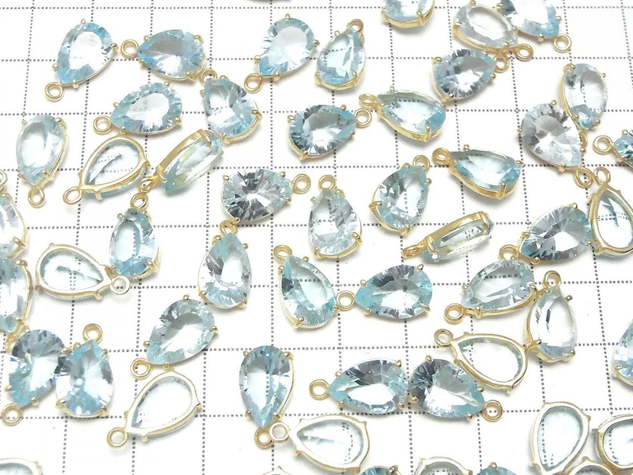 High Quality Sky Blue Topaz AAA Bezel Setting Pear Shape Concave Cut 12x8mm 18KGP 1pc