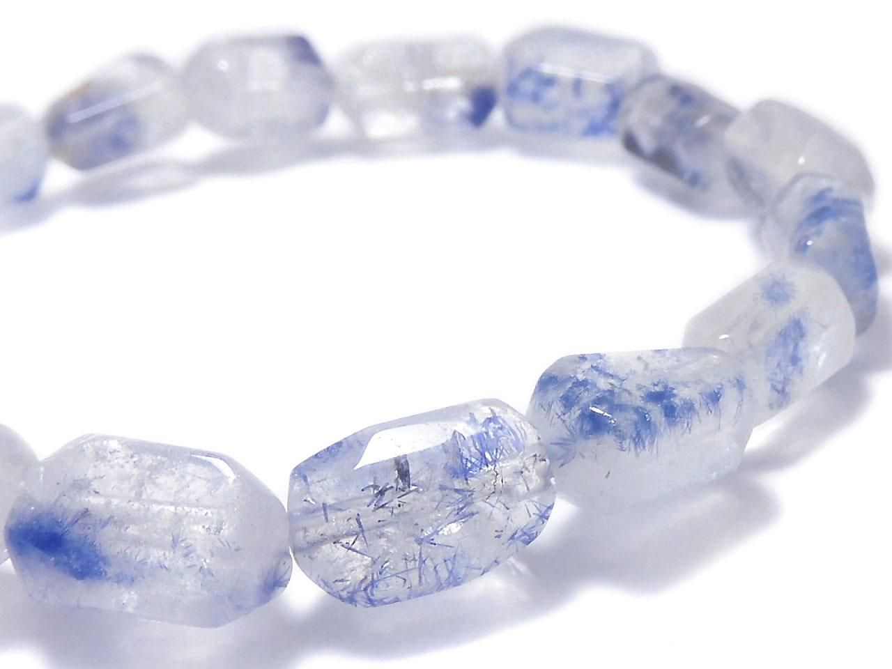 Dumortierite in Quartz Faceted Nugget 1strand beads (Bracelet) NO.15 [One of a kind]
