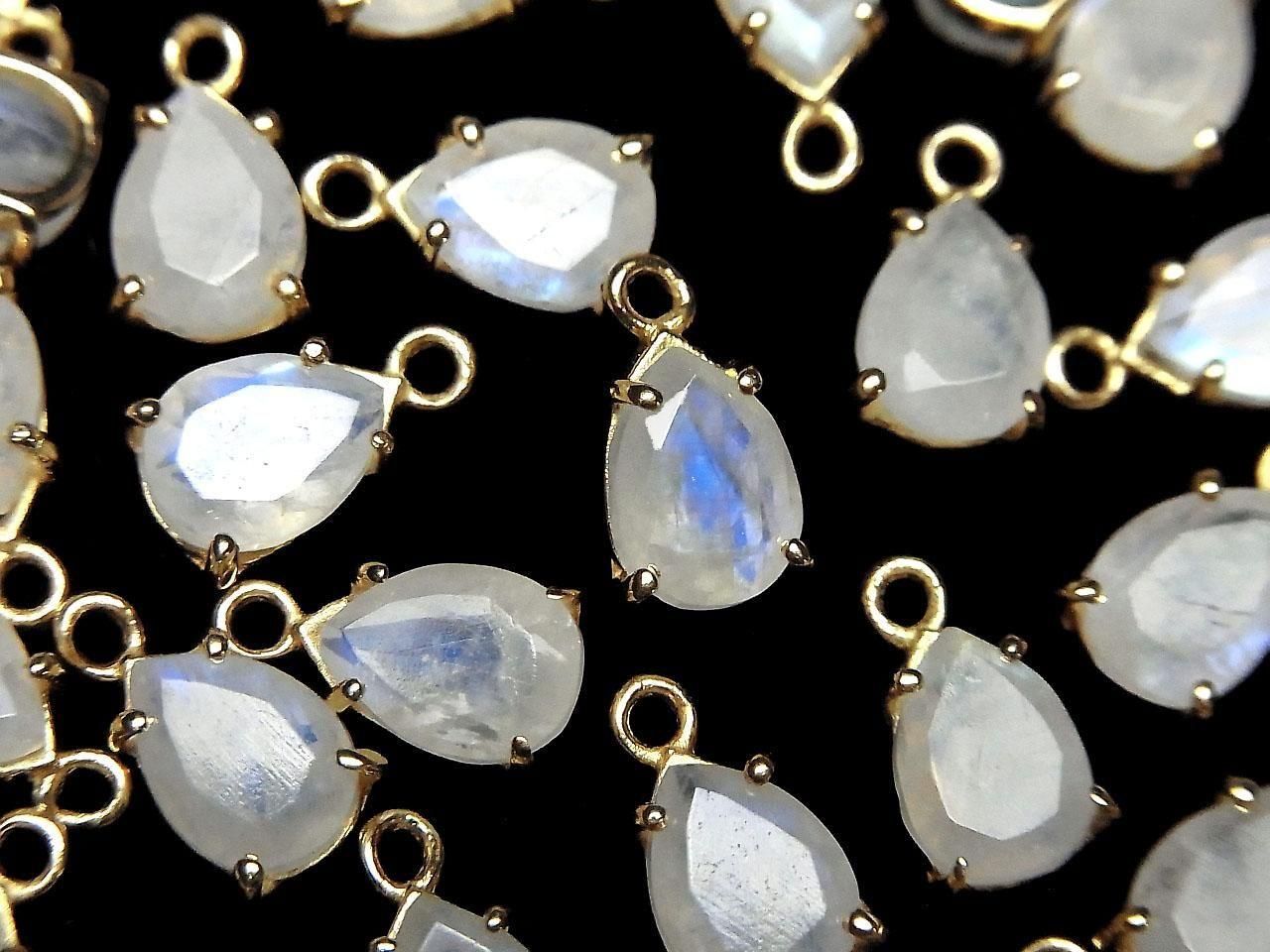 Rainbow Moonstone AA++ Bezel Setting Pear Shape Faceted 8x6mm 18KGP 2pcs