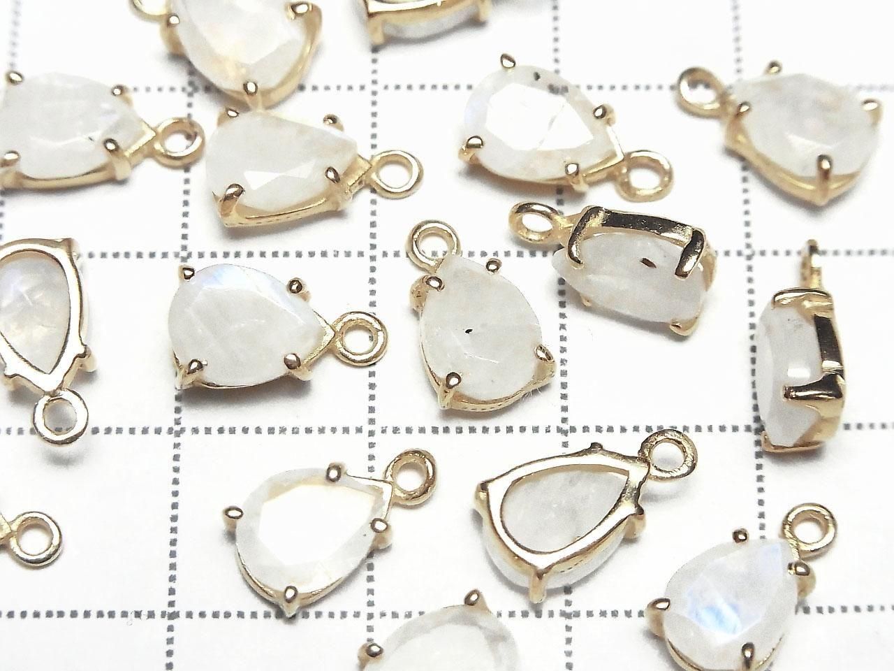 Rainbow Moonstone AA++ Bezel Setting Pear Shape Faceted 8x6mm 18KGP 2pcs