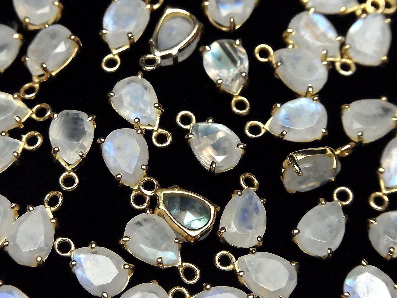 Rainbow Moonstone AA++ Bezel Setting Pear Shape Faceted 8x6mm 18KGP 2pcs