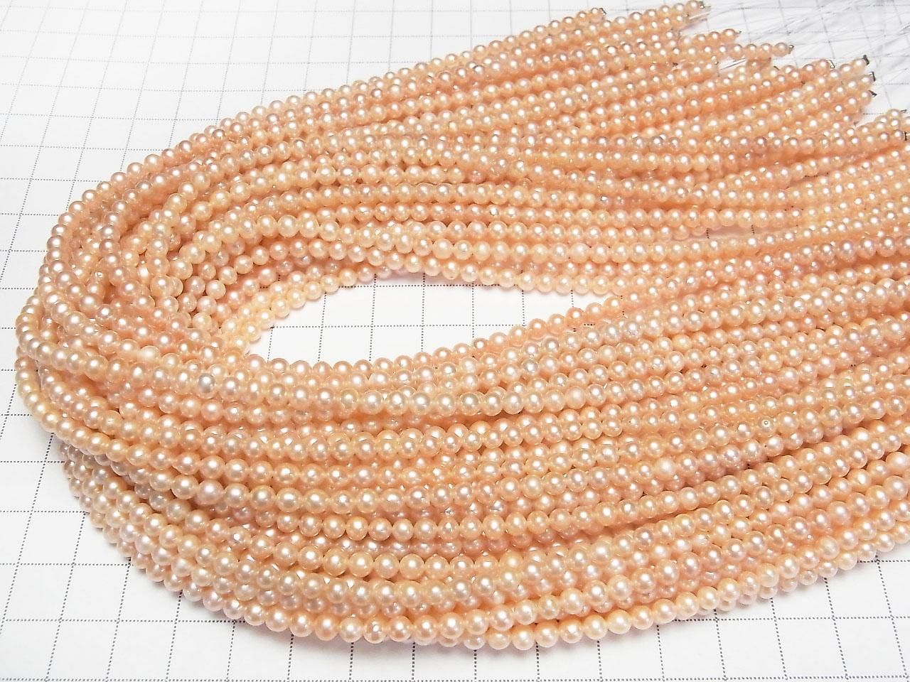 Fresh Water Pearl AA+ Potato 3.5-4mm Natural Color Orange Pink 1strand beads Beads (approx. 15 inch/36 cm)