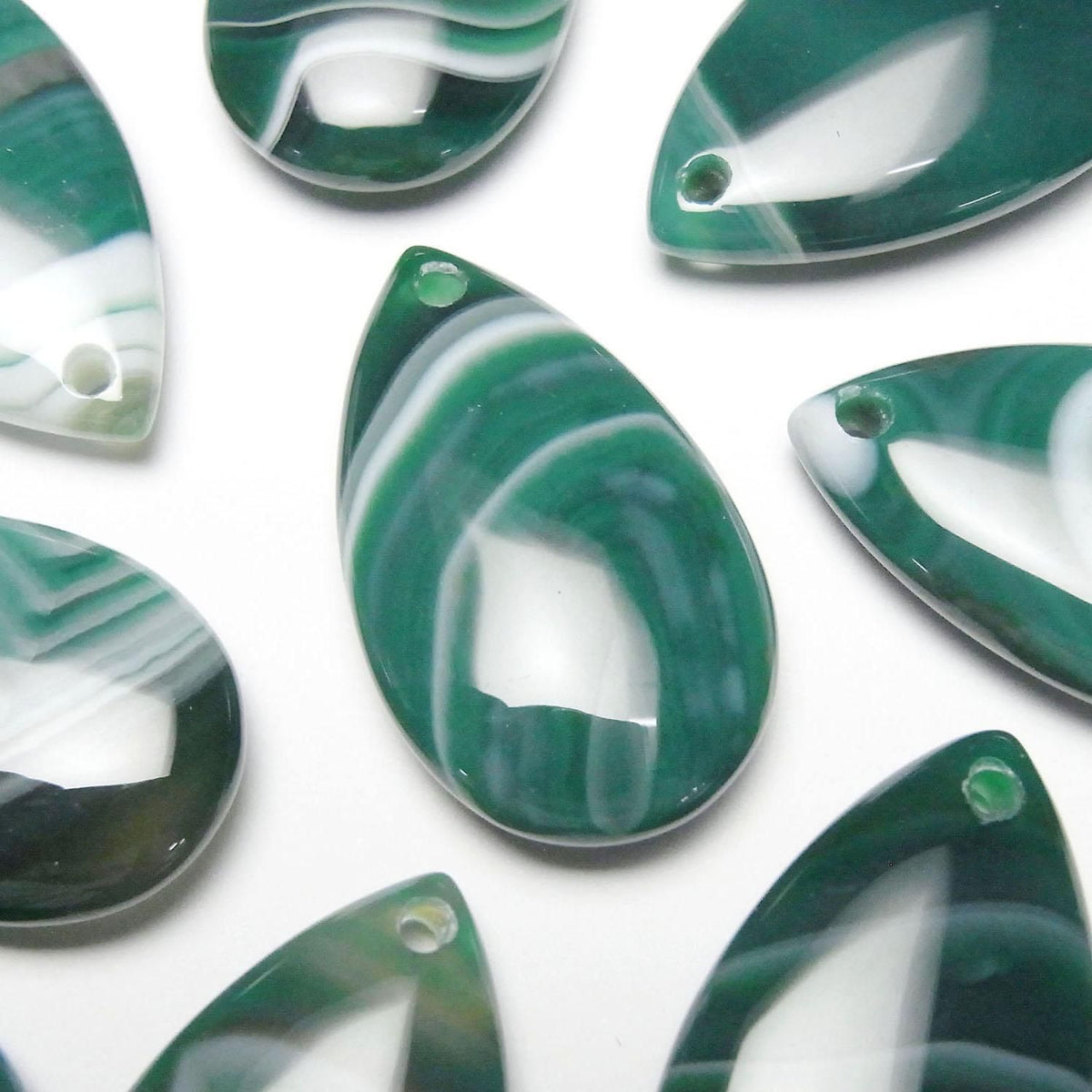 Green striped agate pear shape 30x18mm 2 pcs